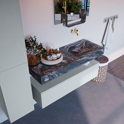 Mondiaz ALAN-DLUX Ensemble de meuble - 120cm - meuble Clay mat - 1 tiroir - Lavabo Cloud Lava suspendu - vasque Droite - 0 trous de robinet