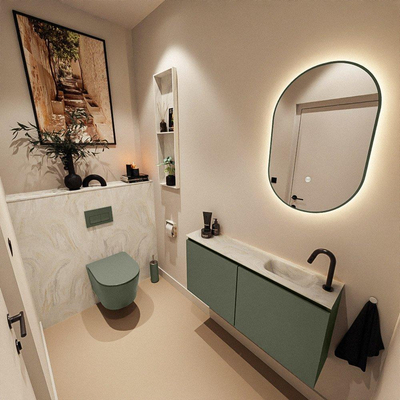 MONDIAZ TURE-DLUX 100cm toiletmeubel Army. EDEN wastafel Ostra positie rechts. Met 1 kraangat.