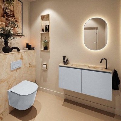 MONDIAZ TURE-DLUX 100cm toiletmeubel Clay. EDEN wastafel Frappe positie rechts. Met 1 kraangat.