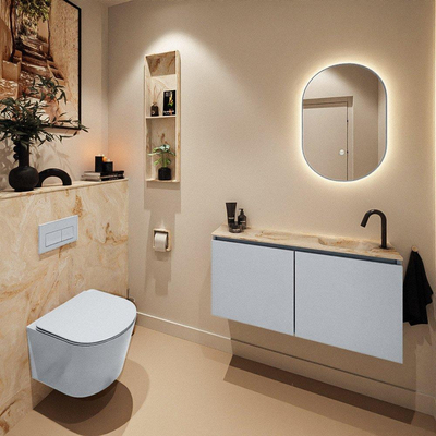 MONDIAZ TURE-DLUX Meuble toilette - 100cm - Clay - EDEN - vasque Frappe - position droite - 1 trou de robinet