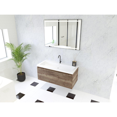 HR Matrix ensemble de meubles de salle de bain 3d 100cm 1 tiroir sans poignée avec bandeau de poignée couleur charleston avec lavabo djazz 1 trou pour robinet blanc