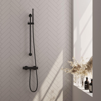 BRAUER Stripe Opbouw Douche Thermostaatkraan - SET 01 - glijstang - staaf handdouche - doucheslang - mat zwart