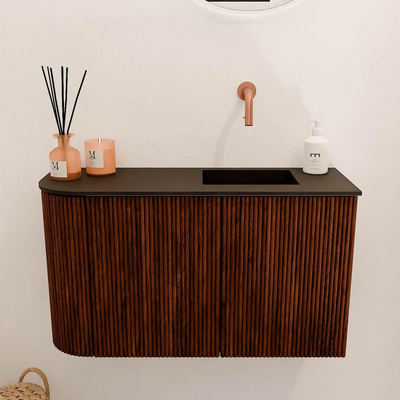 Mondiaz JOYA 71.6cm toiletmeubel - ronding links kleur Ruby - Wastafel FAYE positie Rechts Zonder kraangat kleur Urban.