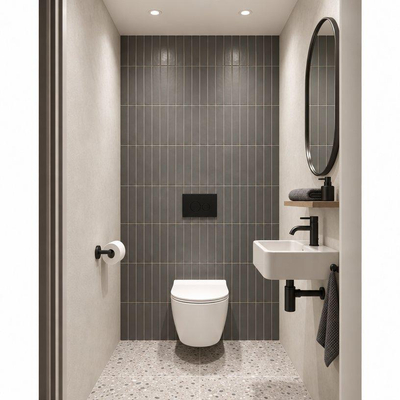 Adema Salina 2.0 Toiletset - 48.5x36x32cm - diepspoel - spoelrandloos - QeramiQ inbouwreservoir - softclose - quickrelease - toiletzitting - mat zwarte kunststof bedieningsplaat - ronde knoppen - wit