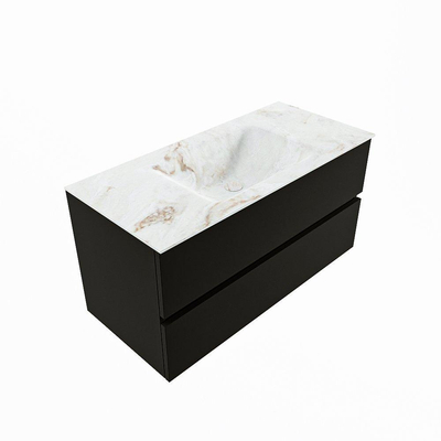 Mondiaz VICA-DLUX Ensemble de meuble de salle de bain - 100cm - meuble sous-vasque urban - 2 tiroirs - lavabo encastré cloud milieu - sans trous de robinet - version haute de 60cm - frape