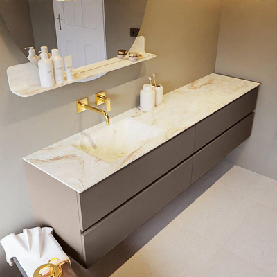 Mondiaz VICA-DLUX ensemble de meuble de salle de bain - 200cm - meuble sous-vasque fumée - 4 tiroirs - lavabo encastré nuage gauche - sans trous de robinet - version haute de 60cm - frape