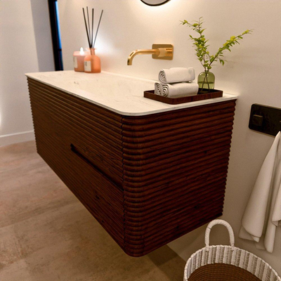 Mondiaz CIRO-DLUX Badkamermeubelset - 120x45x50cm - Solid surface wastafel Opalo - 1 wasbak Rechts - zonder kraangaten - 2 lades - Ruby