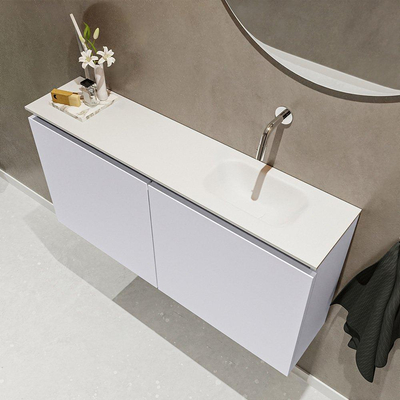 MONDIAZ TURE Toiletmeubel 100x23x50cm met 0 kraangaten 2 deuren cale mat Wastafel Eden rechts Solid Surface Wit