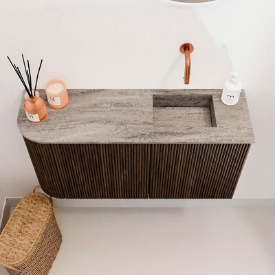 Mondiaz JOYA-DLUX 81.6cm toiletmeubel - ronding links kleur Walnut - Wastafel FAYE positie Rechts Zonder kraangat kleur Oza.