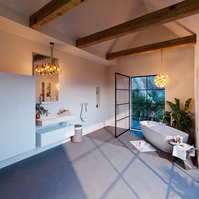 MONDIAZ ALAN - DLUX Ensemble meuble de salle de bains - 100cm - meuble bas - Talc - 1 tiroir - lavabo suspendu - cuve à gauche - 1 trou de robinet - Ostra