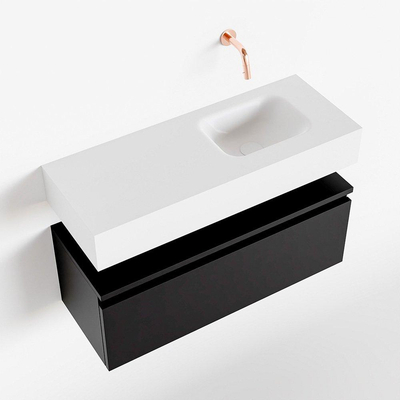 MONDIAZ ANDOR Meuble WC - 80x30x30cm - 0 trous de robinet - 1 tiroirs - urban mat - lave-mains à droite - Solid surface - Blanc
