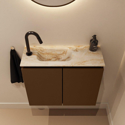 MONDIAZ TURE-DLUX Meuble toilette - 60cm - Rust - EDEN - vasque Frappe - position gauche - 1 trou de robinet