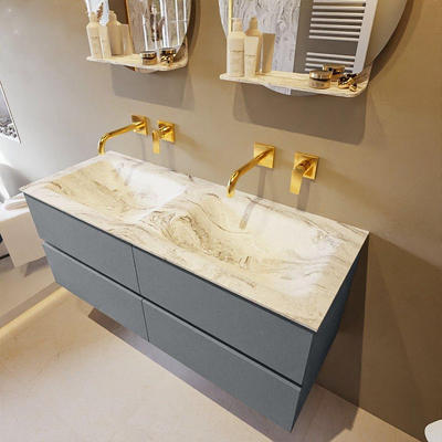 Mondiaz VICA-DLUX ensemble de meuble de salle de bain - 120cm - meuble sous-vasque plata - 4 tiroirs - lavabo encastrée cloud double - sans trous de robinet - version haute de 60cm - glace