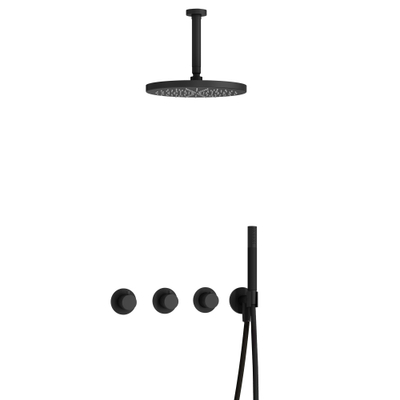 Hotbath Cobber IBS70 Regendoucheset inbouw - 15cm plafondarm - 30cm ronde hoofddouche - staafhanddouche - mat zwart
