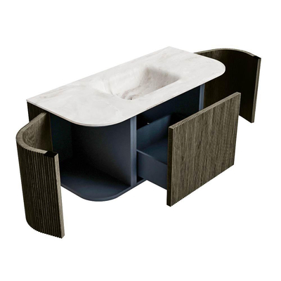 Mondiaz KURVE-DLUX Badkamermeubelset - 100x46x40cm - 1 lade - 2 deuren - wastafel solid surface - midden - zonder kraangat - Shadow