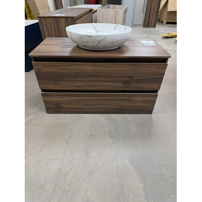 Saniclass Chaci Badkameronderkast - met topblad100cm - 2 lades - greeploos - noten (hout) OUTLETSTORE