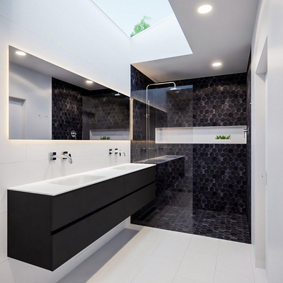 ENSEMBLE DE MEUBLE MONDIAZ VICA - 200 cm - 4 tiroirs - lavabo Cloud double - 0 trou de robinet - solid surface urban
