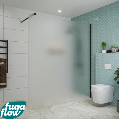 FugaFlow Eccelente Vetro douche à l'italienne salle de bain - 180x200cm - verre mat - bras mural - noir mat