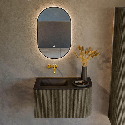 Mondiaz KURVE Ensemble de meuble de salle de bains - 75x46x40cm - 1 tiroir - 1 porte - lavabo solid surface - gauche - sans trou de robinet - Shadow