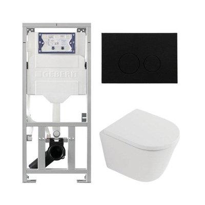 QeramiQ Dely Pack WC - 36,3x51,7cm - à fond creux - sans bride - réservoir encastré Geberit UP320 - abattant WC softclose 35 mm - plaque de commande en plastique noir mat - boutons ronds - blanc mat