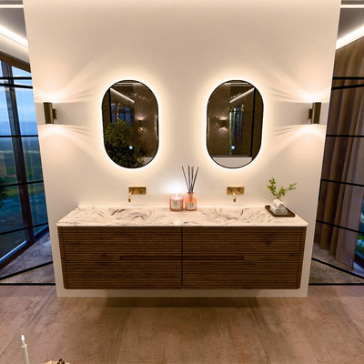 Mondiaz CIRO-DLUX Badkamermeubelset - 180x45x50cm - Solid surface wastafel Glace - 2 wasbak Dubbel - zonder kraangaten - 4 lades - Dusk