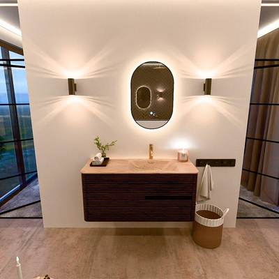 Mondiaz CIRO-DLUX Badkamermeubelset - 110x45x50cm - Solid surface wastafel Arena - 1 wasbak Rechts - 1 kraangat - 2 lades - Walnut