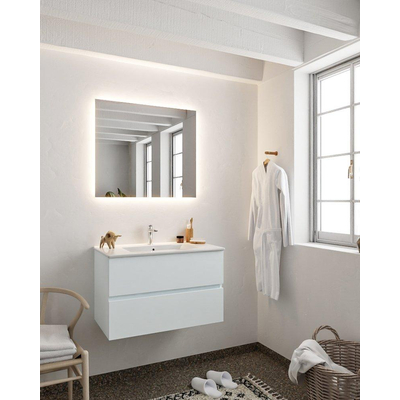 MONDIAZ VICA Ensemble de meuble salle de bain - 80cm - 2 tiroirs - lavabo Denia central - 1 trou de robinet - solid surface argile