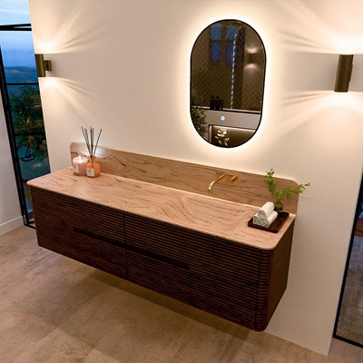 Mondiaz CIRO-DLUX Badkamermeubelset - 180x45x50cm - Solid surface wastafel Arena - 1 wasbak Rechts - zonder kraangaten - 4 lades - Walnut