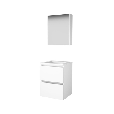 Basic-Line Comfort 46 ensemble de meubles de salle de bain 50x46cm sans poignée 2 tiroirs lavabo acrylique 0 trous de robinetterie armoire de toilette mdf laqué blanc glacier