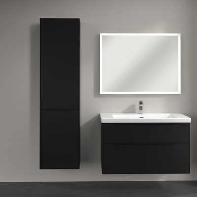 Villeroy & Boch Subway 3.0 Badkamerkast - opbouw - 45x35x170cm - 1 linksdraaiende - softclose deur greep - spaanplaat - Volcano Black (zwart)