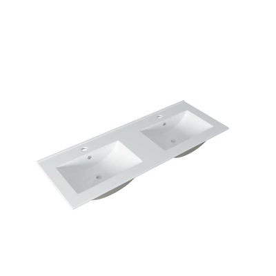Adema Chaci Meuble salle de bain - 120x46x57cm - 2 vasques en céramique blanche - 2 trous de robinet - 2 tiroirs - miroir rond avec éclairage - Noyer