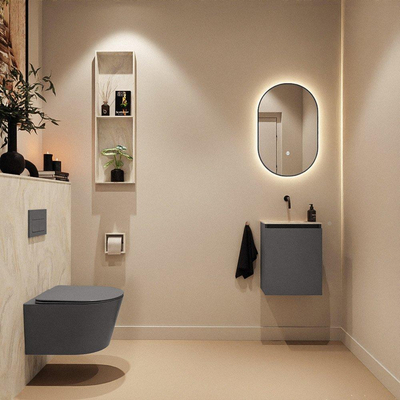 MONDIAZ TURE-DLUX Meuble toilette - 40cm - Dark Grey - EDEN - vasque Ostra - position centrale - sans trou de robinet