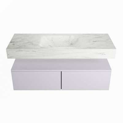 Mondiaz ALAN-DLUX Ensemble de meuble - 120cm - meuble Cale mat - 2 tiroirs - Lavabo Cloud Opalo suspendu - vasque Centre - 0 trous de robinet
