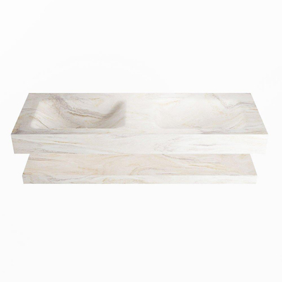 MONDIAZ ALAN - DLUX Badkamermeubelset - 130cm - planchet - Ostra - vrijhangende wastafel - 2 wasbakken - 2 kraangaten - Ostra