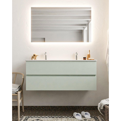 Mondiaz VICA ensemble de meuble de salle de bain - 120cm - meuble sous lavabo greey - 2 tiroirs - lavabo denia double - 2 trous de robinet - miroir LED - version XL 60cm de haut