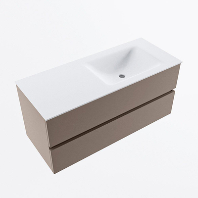 Mondiaz VICA Ensemble de meuble de salle de bain - 110cm - meuble sous-vasque fumée - 2 tiroirs - lavabo nuage droite - 1 trou de robinet - version haute 60cm - talc