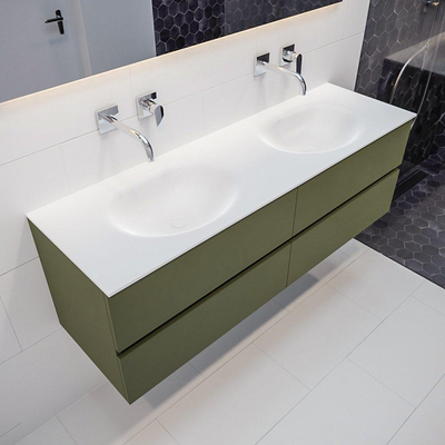 Mondiaz VICA ensemble de meuble de salle de bain - 150cm - meuble sous-vasque armée - 4 tiroirs - lavabo lune double - sans trou de robinet version XL 60cm de haut