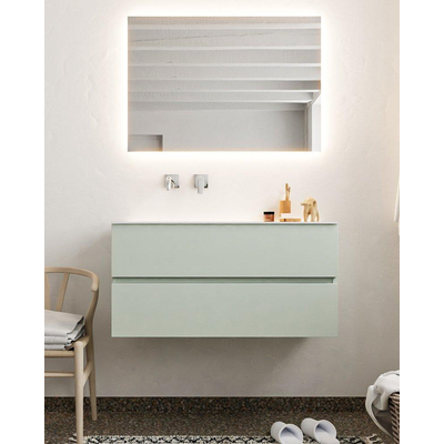 Mondiaz VICA ensemble de meuble de salle de bain - 100cm - meuble sous lavabo gris - 2 tiroirs - lavabo cloud gauche - sans trou de robinet - miroir LED - version XL 60cm de haut