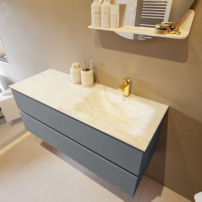 Mondiaz VICA-DLUX ensemble de meuble de salle de bain - 120cm - meuble sous-vasque plata - 2 tiroirs - lavabo encastré cloud droite - 1 trou de robinet - miroir modèle spot - version XL 60cm haut - ostra