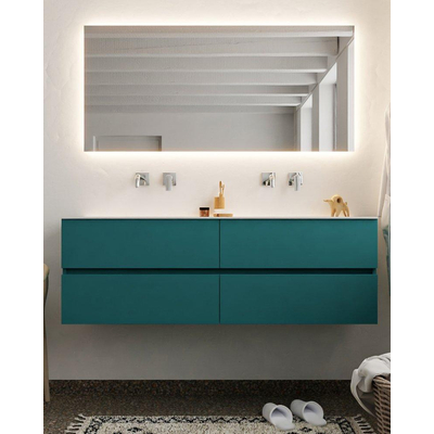 MONDIAZ VICA Badkamermeubelset - 150cm - 4 lades - wasbak Cloud dubbel - 0 kraangaten - solid surface smag