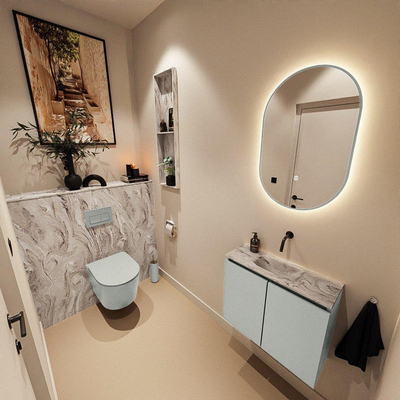 MONDIAZ TURE-DLUX Meuble toilette - 60cm - Greey - EDEN - vasque Glace - position centrale - sans trou de robinet