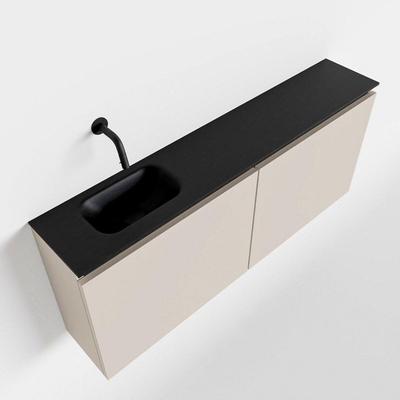 MONDIAZ TURE Fonteinset - 120x23x50cm - 0 kraangaten - 2 deuren - linen mat - Wasbak links - Solid Surface Zwart
