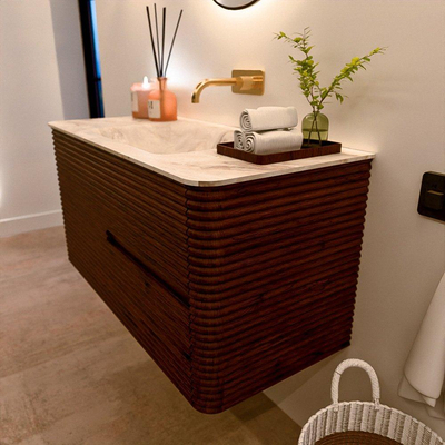 Mondiaz CIRO-DLUX Meuble de salle de bains ensemble - 100x45x50cm - lavabo solid surface Frappe - 1 vasque au milieu - sans trous de robinet - 2 tiroirs - Ruby