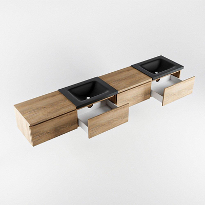 MONDIAZ BUKLA 240cm ensemble de meuble avec module 60 gauche couleur Chêne blanchi avec 4 tiroirs. Lavabo CLOUD double 0 trou de robinet couleur Urbain.