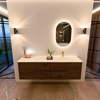 Mondiaz CIRO-DLUX Badkamermeubelset - 170x45x50cm - Solid surface wastafel Opalo - 1 wasbak Rechts - 1 kraangat - 4 lades - Dusk