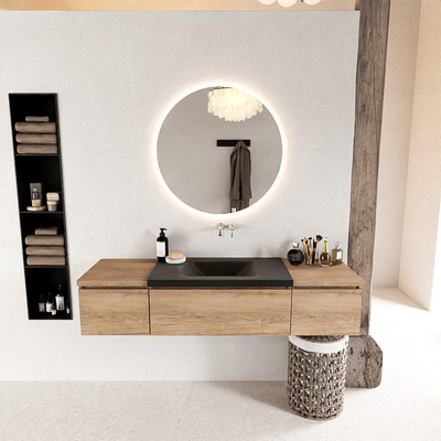 MONDIAZ BUKLA Meuble de salle de bains 160cm avec module 40 couleur Washed Oak avec 3 tiroirs. Lavabo CLOUD au milieu 0 trous de robinet couleur Urban.