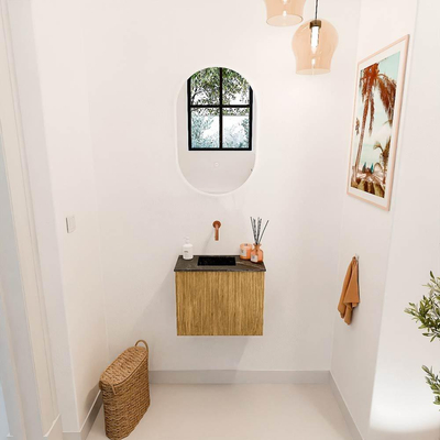 Mondiaz JOYA-DLUX 50cm toiletmeubel - kleur Oak - Wastafel FAYE positie Links Zonder kraangat kleur Lava.