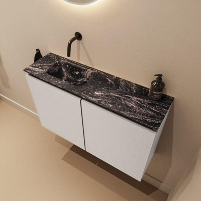 MONDIAZ TURE-DLUX 80cm meuble WC Linen. EDEN lavabo Lava position gauche. Sans trou de robinet.