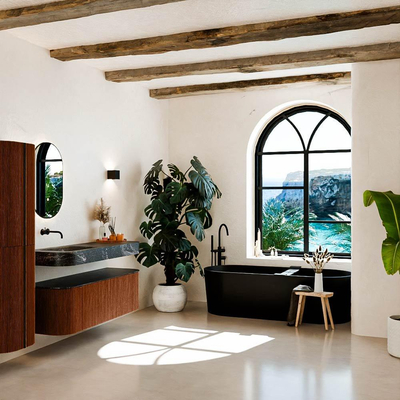 MONDIAZ THOR-DLUX 140cm meuble de salle de bains arrondi gauche + droite couleur Ruby avec 1 tiroir et 2 portes. Vasque suspendue CLOUD Gauche sans trou de robinet couleur Lava.