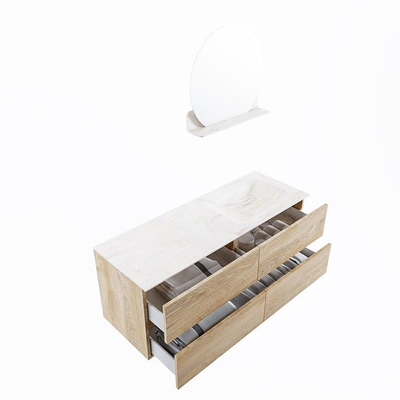 Mondiaz VICA-DLUX ensemble de meuble de salle de bain - 130cm - meuble sous-vasque chêne blanchi - 4 tiroirs - lavabo encastré cloud droite - 1 trou de robinet - miroir modèle spot - version XL 60cm de haut - ostra